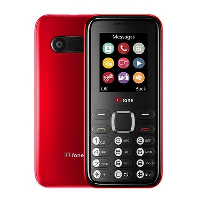 TTfone TT150 Celular Básico Libre con Bluetooth, Batería de Larga Duración, Dual SIM con Cámara y Juegos, Fácil de Usar, Robusto y Ligero (Rojo, Cable USB)
