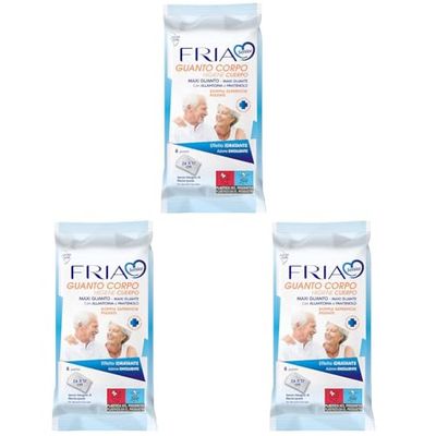 Manopole Saponate – Guanti Igiene Corpo - Azione Detergente ed Emolliente - Con Pantenolo e Allantoina - Senza Bisogno di Risciacquo - Formato: 8 Guanti Corpo - FRIA Senior (Confezione da 3)