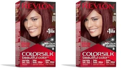 Revlon ColorSilk Colorazione Permanente Capelli Fai-da-te a Casa, Senza Ammoniaca e Arricchita con Cheratina, 49, Castano Mogano (Confezione da 2)