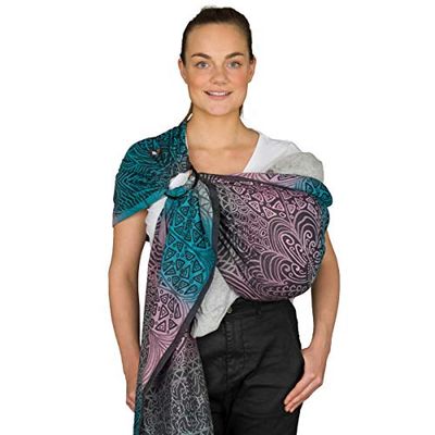 Hoppediz Ring-Sling, Porte-bébé pour les Nouveau-nés et Bébés, Écharpe de portage avec deux anneaux en aluminium, 0-36 mois, 3-20 kg, Jaipur noir