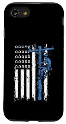 Grunge USA Flag Silhouette Lineman Patriotic Lineworker Case for iPhone SE (2020) / 7 / 8