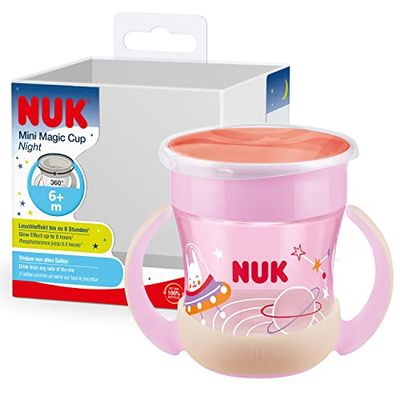 NUK Mini Magic Cup Silicone Drinking Cup with Luminous Effect 6+ Months 160 ml Leak-Proof 360° Drinking Rim Ergonomic Handles BPA-Free Rabbit (Pink) 10255666