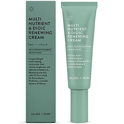 Bondgenoten van Skin Multi Nutrient & Dioic Renewing Cream: Multitasking Moisturizer met Dioic Acid, 14 antioxidanten, probiotica en Centella Asiatica. 1.7 oz