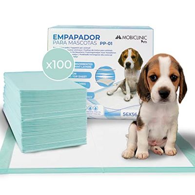 Mobiclinic® Pets, Pack 100, Empapadores Perros, XL, 56x56 cm, 6 Capas, Ultraabsorbente, Marca española, Alfombrilla higiénica, Cachorros, Desechables, Adiestramiento para Mascotas, Gatos