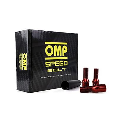 OMP SPEED Set of 20 Wheel Screws with Metric M12 x 1.5 Wrench 17/19 Long Threaded 27 mm Red and Material DIN 10.9