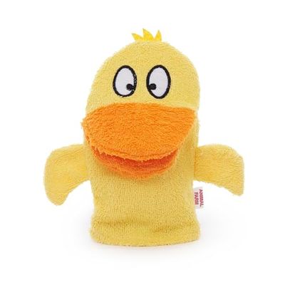 Isabelle Laurier - Gant de Toilette Amusant pour Enfant 100% Coton - Gant de Bain éponge pour bébé - Modèle Canard, Jaune