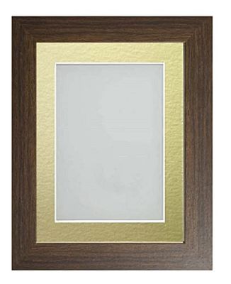 Frame Company Watson Brown Picture Photo Frame fitted with Perspex, 8x8 inch with Gold Mount for image size 5x5 inch