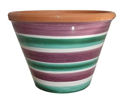 Ceramiche Angela Rinaldi – Vaso in Ceramica di Vietri dipinto a mano Maiolica Design Fioriera Terracotta Coccio Cachepot (Diametro cm 17 altezza cm 10,5 kg 0,70, viola e verde ramina)