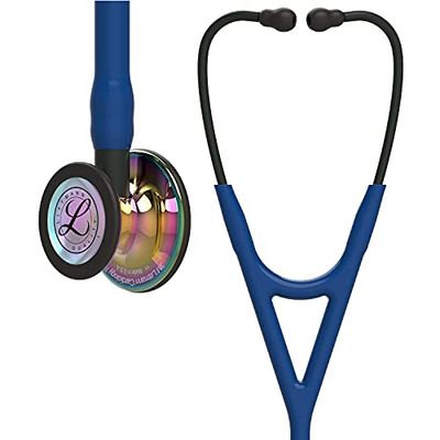 3M Littmann Cardiology IV Fonendoscopio para diagnóstico, campana de acabado de alto brillo en arcoíris, tubo Azul Oscuro y vástago y auricular color Negro, 69 cm, 6242