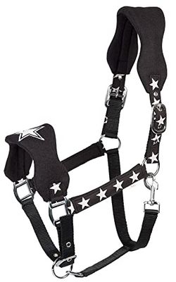 PFIFF 102554 Licol en plastique polaire brodé Motif étoiles Noir Poney