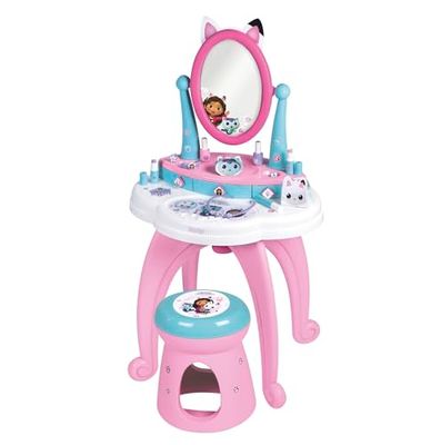 Smoby - Gabby y la Casa Mgica - Tocador infantil 2 en 1 - Taburete incluido - 12 accesorios - Espejo regulable