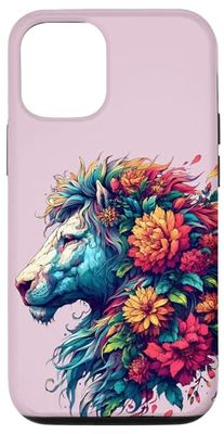 Carcasa para iPhone 15 Pro Elegante cabeza de león floral para fanáticos de la naturaleza y los animales