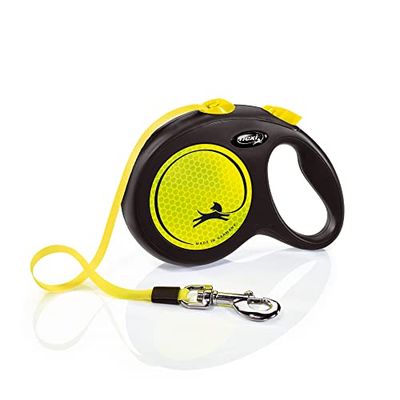 flexi New Tape 5 m, Black Guinzaglio Retrattile per Cani, Nylon, Nero/Neon, 1 Stück (1er Pack)