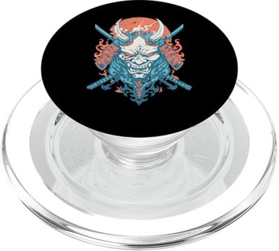Máscara de fuego Oni Demon Katana Samurai PopSockets PopGrip para MagSafe
