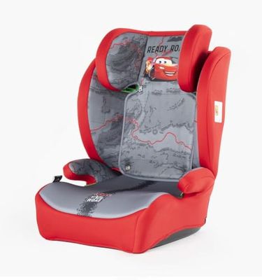 Siège auto de sécurité pour enfant Disney Cars d'une hauteur de 100 à 150 cm avec graphismes Lightning McQueen sur fond rouge et gris