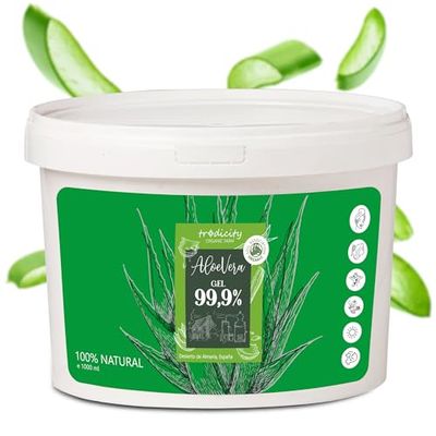 Gel de Aloe Vera 100% Puro Natural, Hidratante Corporal y Facial, After Sun, After Shave, Acondicionador Cabello, Calmante Piel, Cuidado Post Depilación, Cultivo Ecológico Español 1000 ml
