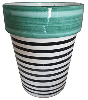 Ceramiche Angela Rinaldi – Vaso in Ceramica di Vietri dipinto a mano per piante Maiolica Design Terracotta Coccio Cachepot (Altezza cm. 30, diametro cm. 27, verde + linee nere)