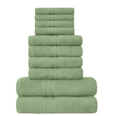 GC GAVENO CAVAILIA Towels Family Bale Set - 10 Piece 100% Egyptian Cotton, 4x Face 4x Hand 2x Bath Towel, Premium Quality Highly Water Absorbent Bathroom Accessories, Machine Washable, Sage Green