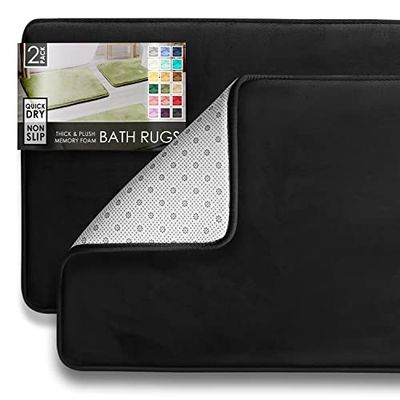 Clara Clark Lot de 2 Tapis de Salle de Bain en Velours et Mousse à mémoire de Forme pour Salle de Bain – Antidérapants, Dos en PVC, lavables – Séchage Rapide – Noir