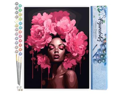 Figured'Art Peinture par Numéro Adulte Femme aux cheveux de pivoines - Activité Manuelle Kit de Loisir Créatif DIY Numéro d'Art Complet - 40x50cm sans châssis en bois