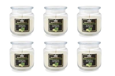 Pack of 6 Scented Candles in Medium Jar, 100% Vegetable Wax, Vegan, Burning Up to 80 Hours - Aromatherapy - Bergamot - Stimulating - Made in Italy Cereria Di Giorgio
