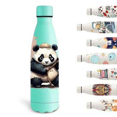 Grsta Termisk vattenflaska, 500 ml, anpassad vattenflaska, BPA-fri, läckagesäker gymflaska, isolerad vattenflaska, för skola, kontor, camping, cykling, grön - Panda
