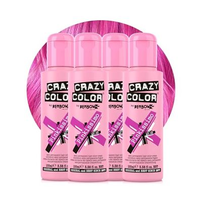 Crazy Color Vibrant Pinkissimo Semi-Permanent Hair Dye 4 Pack Quad. Highly Pigmented Magenta Conditioning & Oil Nourishing Vegan Formula No Bleach or Ammonia 400ml