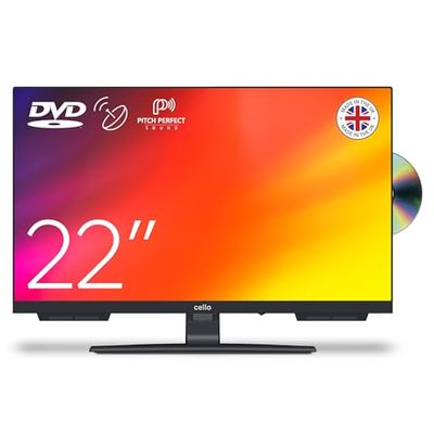 Cello C2224F 22" FULL HD LED TV met randloos design Geïntegreerde DVD-speler Drievoudige tuner DVB-C/-S2/-T2 "Pitch Perfect Sound" Ideaal voor kleine kamers Made in Europe [2024]