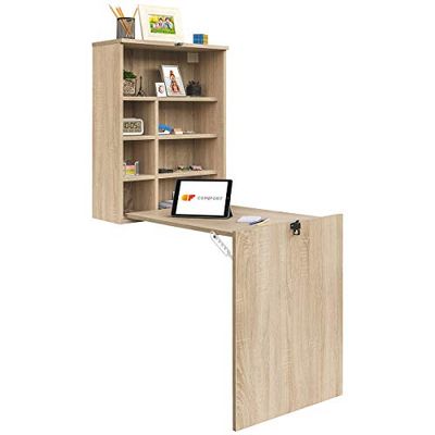 COMIFORT Hangbureau – wandbureau met klep met geïntegreerde plank, robuuste structuur, modern en minimalistisch, grote opbergnissen, eikenkleurig