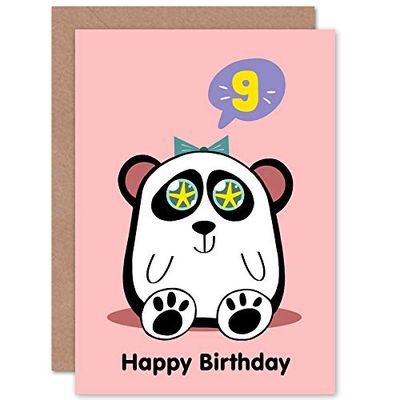 Wee Blue Coo Kawaii Panda Star Happy 9th Birthday Greeting Card With Envelope Blank Inside Premium Quality