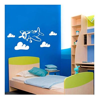 ambiance-live Plane In The Clouds Muursticker - Wit 100 x 45 cm.
