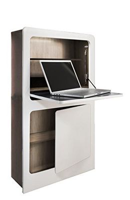 Phoenix Milano Workstation en Blanc/chêne Brut de sciage en Forme Design, Bois, Naturel, 81 x 128,5 x 20 cm