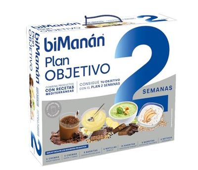biManán - Plan Objetivo 2 Semanas, Sustitutivos para el Control y la Pérdida de Peso, Incluye Batidos, Natillas, Cremas, Barritas y una Coctelera, con Vitaminas y Minerales