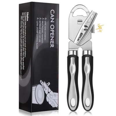 Brencco 3-in-1 Can Openers That Work, Heavy Duty Tin Opener for Arthritis Hands with Non-Slip Handle, Comfortable Grip for Work,Kitchen(Black)