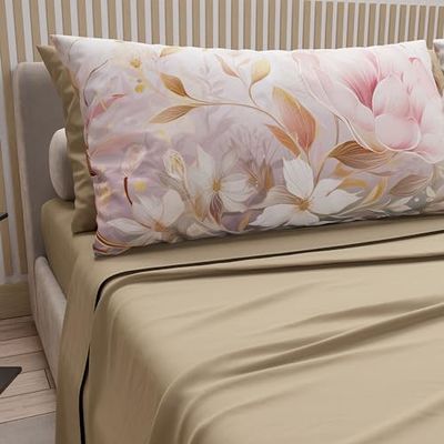 PETTI Artigiani Italiani - Parure de lit en Coton avec taies d'oreiller en Impression numérique, Drap de lit Simple, Tokyo Tortora, 100% fabriqué en Italie