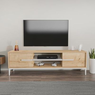 Hanah Home Support TV, mélamine, Blanc chêne, Taille Unique