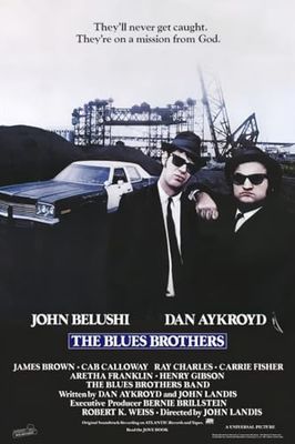 Poster ES Blues Brothers | Dan Akroyd, John Belushi | They'll never get caught. They're on a mission from God | Poster cinematografico con citazione | per collezionisti e appassionati di musica | 61 x