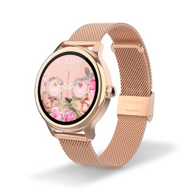 DCU TECNOLOGIC - Sophie Smartwatch - Montre Connectée Femme Boîtier en Or Rose avec Bracelet en métal de Couleur Or Rose - Écran Tactile HD 1,2'' - Étanchéité IP67-22 Modes Sportifs - DCU Smart APP