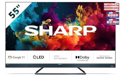 Sharp QLED 144Hz 55FQ5EG - Google TV de 55" (4K Ultra HD, 4X HDMI 2.1, 2X USB, Bluetooth), Dolby Vision IQ, Google Assistant, Chromecast, Altavoces Premium Harman 2x15W, Aluminio Gris Antracita