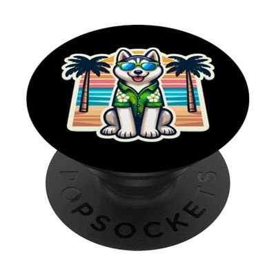Dueño de perro Husky siberiano Summer Vibes Vacaciones Tropical Sun PopSockets PopGrip Adhesivo