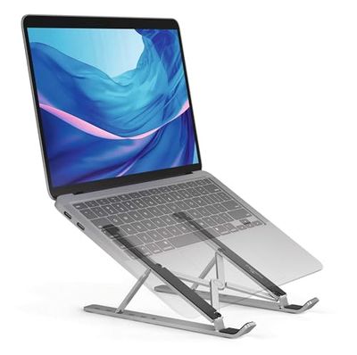 Durable Supporto Alza Notebook/Tablet fino a 15", Pieghevole e Regolabile in Altezza, Incl. Pochette da Viaggio, Argento, 505123