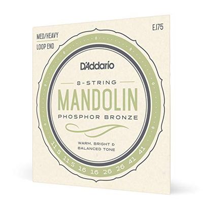 D'Addario Mandolin Strings - Mandolin Strings - Phosphor Bronze - For 8 String Mandolin - Warm, Bright, Balanced Tone - EJ75 - Medium/Heavy, 11.5-41