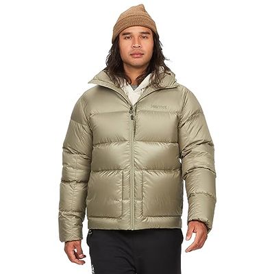 Marmot Guides Down Hoody, Veste duvet légère, veste d’hiver chaude, veste matelassée déperlante, veste coupe-vent, petite veste d’extérieur paquetable à capuche, Homme, Vetiver, L
