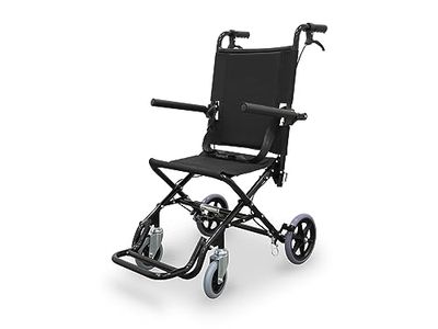 WELLCORE Opvouwbare transportrolstoel, aluminium, licht, compact, remhendelremmen, veiligheidsgordel, inklapbare voetensteun, inklapbare armleuningen, zwart