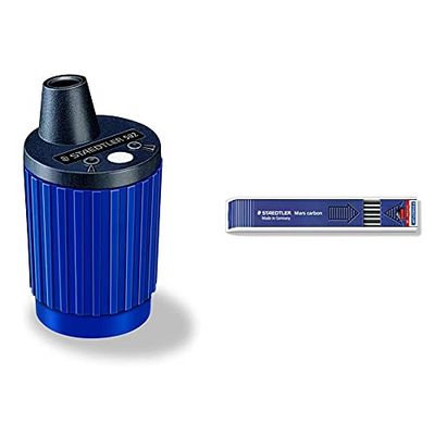 Staedtler Mars 502, Taille-mine à réservoir pour les mines de 2 mm, Compatible avec le Mars Technico 780 C, Pour un affûtage de mine d'une grande précision, 502 & 200-4B Etui de 12 Mines Graphite 2 mm