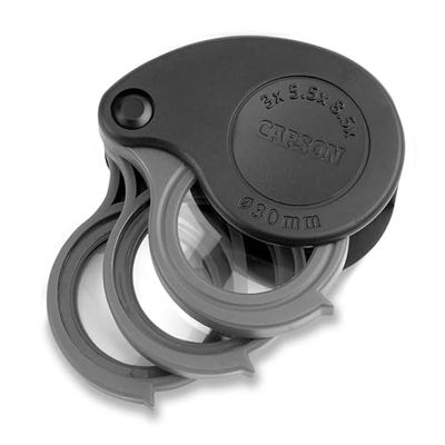 Carson TriView 3x/5.5x/8.5x Vouwloep met Ingebouwde Koffer, Zwart (TV-36)
