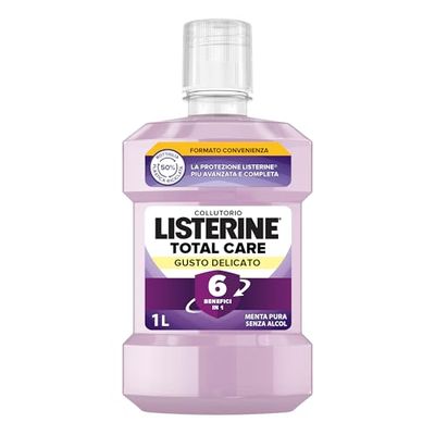 LISTERINE Collutorio Total Care, Collutorio senza alcool al Gusto Delicato di Menta, Collutorio con 6 benefici in 1 per una pulizia accurata e un'igiene orale completa, 1L