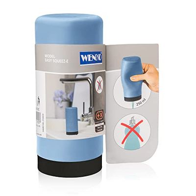 WENKO Dispensador de detergente Easy Squeez-e azul - Dosificador de jabón Capacidad: 0.25 l, Silicona, 6 x 14 x 6 cm, Azul