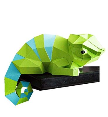 ORIGADREAM, GIÀ PRETAGLIATO Papercraft Kit PUZZLE 3D di assemblarsi per la decorazione della parete FAI DA TE DIY scultura carta per adulti basso poli assemblaggio, Animale, Carta 300g (Camaleonte)