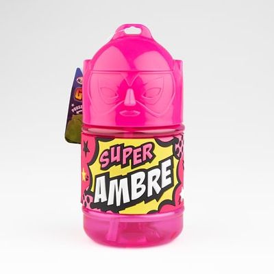 Personalised Kids Water Bottle with Straw - Super Amber, Pink